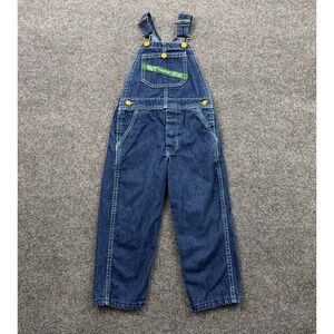 Key Imperial Overalls Kids Size 3 Dark Blue Denim Green Stitching Vtg Style USA